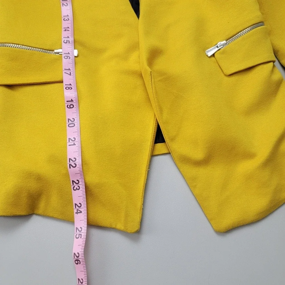 Zara Basic Blazer Women S Yellow Polyester Crop Zip Pocket Open Front LongSleeve
